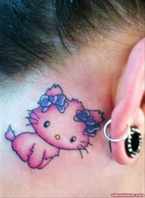 Pink Cat Back Ear Tattoo