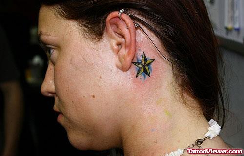 Nautical Star Below Ear Tattoo