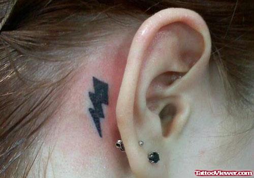 Lightining Energy Symbol Back Ear Tattoo