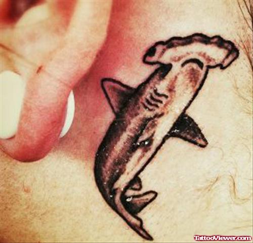 Hammerhead Shark Below Ear Tattoo