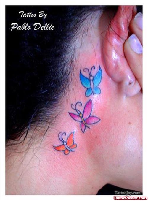 Beautiful Colored Butterflies Ear Tattoo
