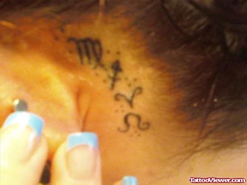 Zodiac Signs Behind Ear Tattoo
