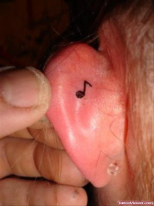 Tiny Music Note Back Ear Tattoo