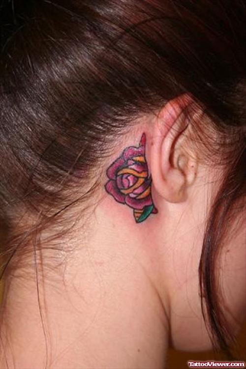 Red Rose Tattoo Behind The Ear