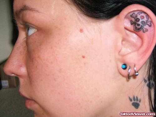 Pirate Skull Ear Tattoo For Girls