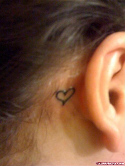 Outline Heart Behind Ear Tattoo