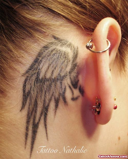 Grey Ink wing Back Ear Tattoo