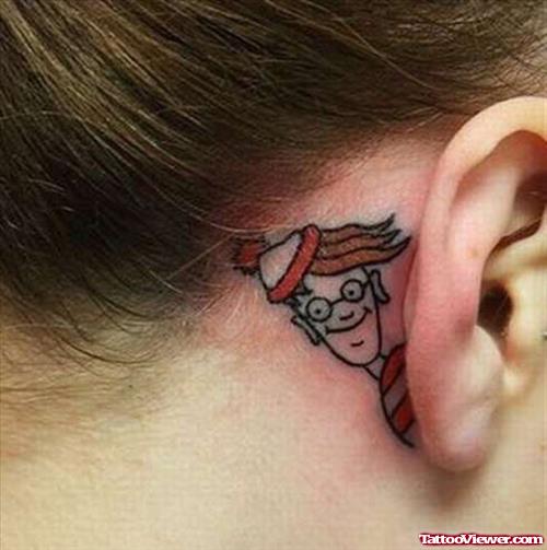 Cartoon Behind Ear Tattoo