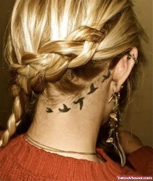 Flying Birds Back Ear Tattoos