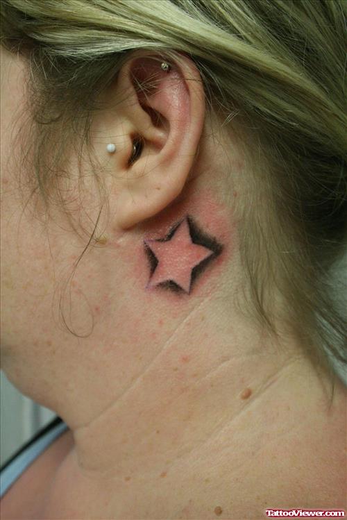 Outline Star Below Ear Tattoo