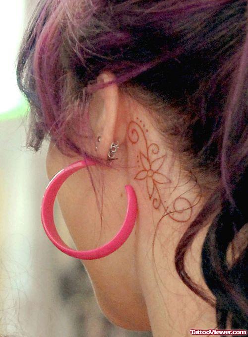 Henna Behind Ear Tattoo For Girls