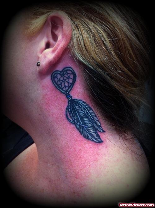 Dream Catcher Heart Tattoo Behind Ear