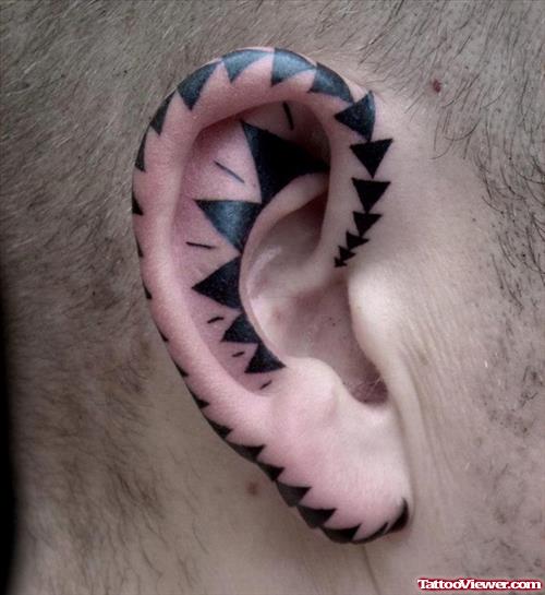 Black Tribal Ear Tattoo For Men