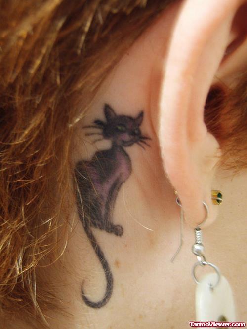 Back Ear Cat Tattoo