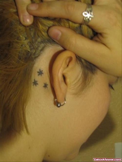 Tiny Stars Ear Behind Tattoo