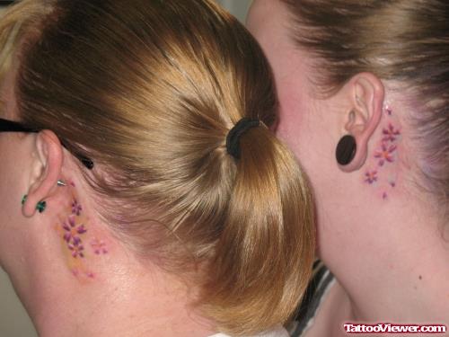 Flowers Back Ear Tattoo