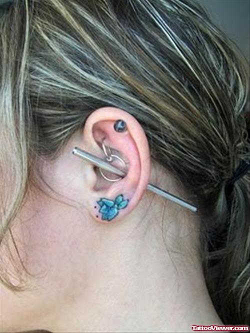 Blue Flower Miley Cyrus Ear Tattoo