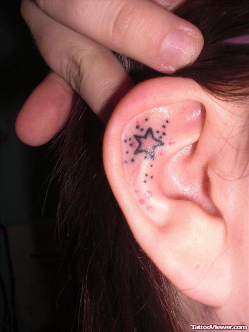 Awesome Color Star Ear Tattoo