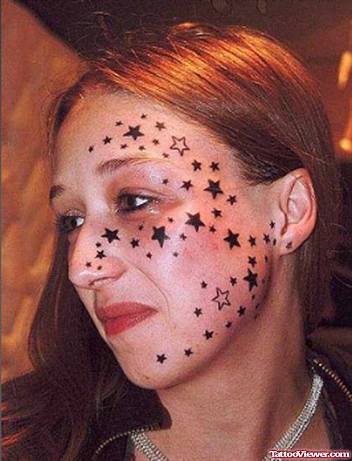 Stars Tattoos On Girl Face And Ear