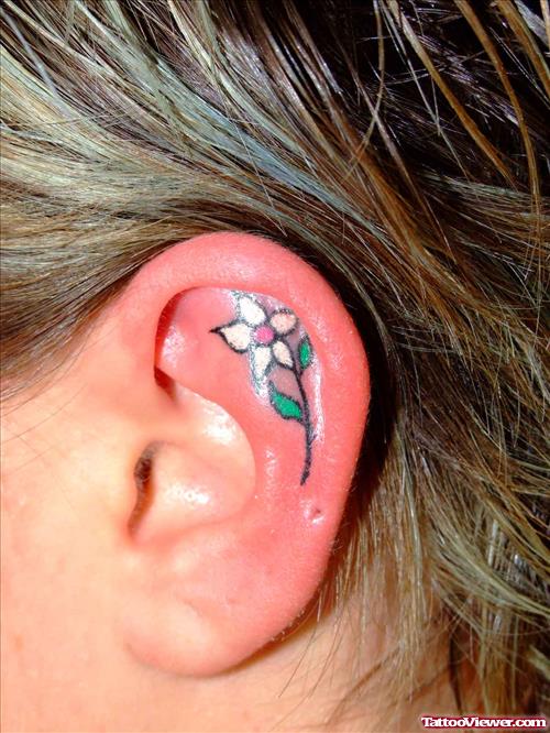 Color Flower Ear Tattoo For Girls