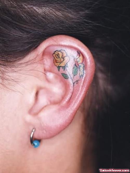 Attractive Yellow Rose Ear Tattoo