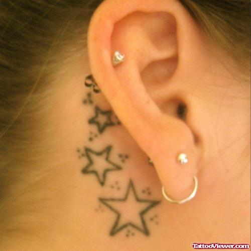 Outline Stars Ear Tattoos For Girls
