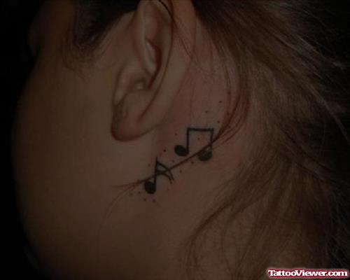Musical Notes Back Ear Tattoo