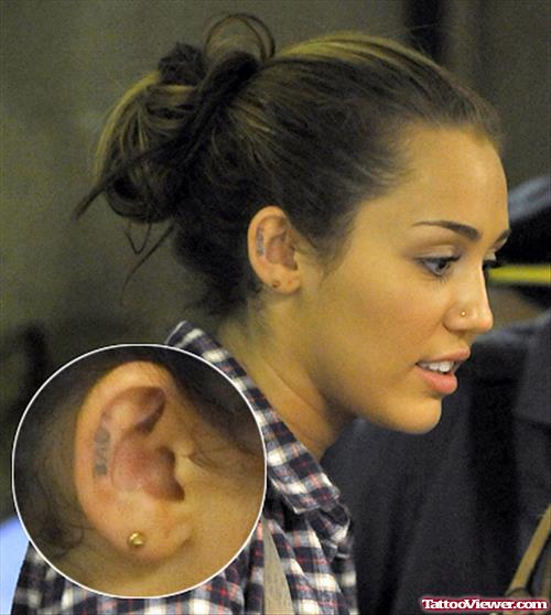 Miley Circus Right Ear Love Tattoo