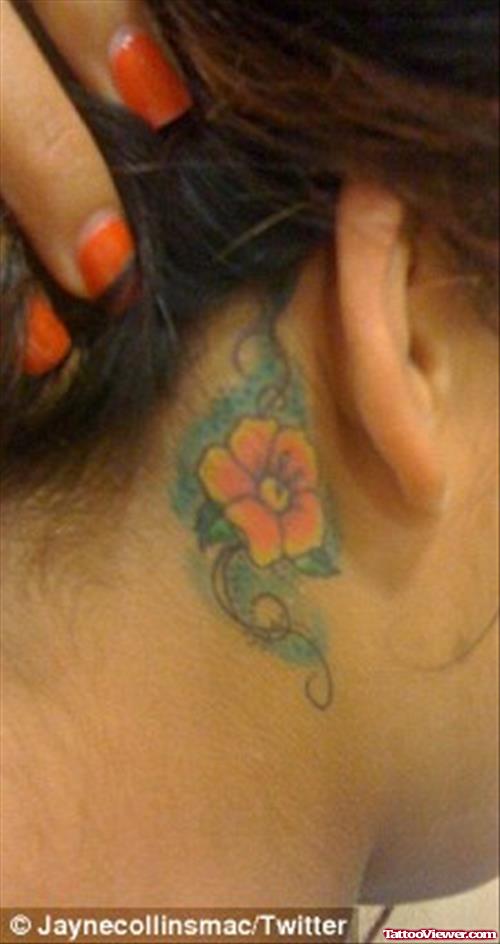 Color Flower Back Ear Tattoo