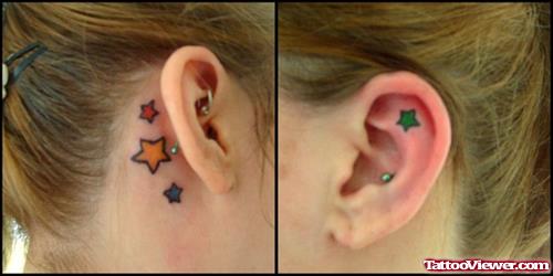 Stars Tattoos In and Outside Ear