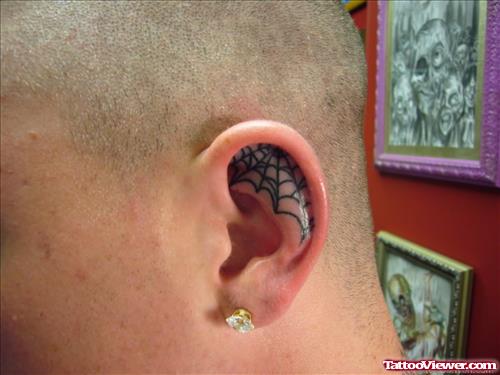 Spider Web Ear Tattoo