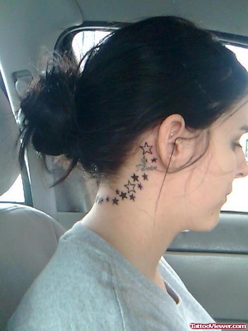 Stars Back Ear Tattoo For Girls