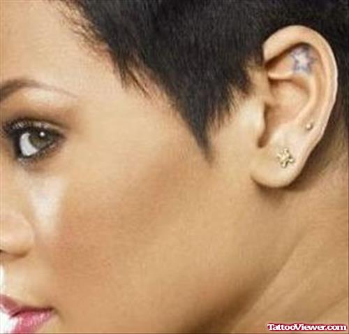 Star Rihanna Ear Tattoo