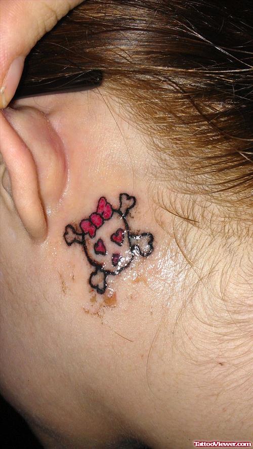 Pirate Skull Below Ear Tattoo