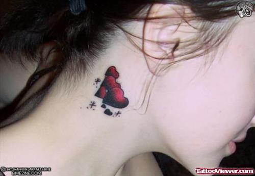 Red And Black Hearts Ear Tattoo
