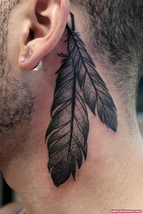 Great Grey Ink Feather Back Ear Tattoo