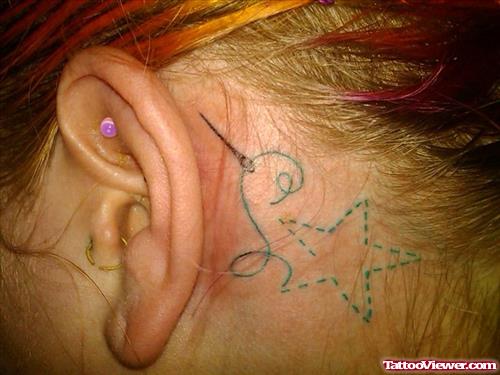 Sewing Star With Needle Back Ear Tattoo