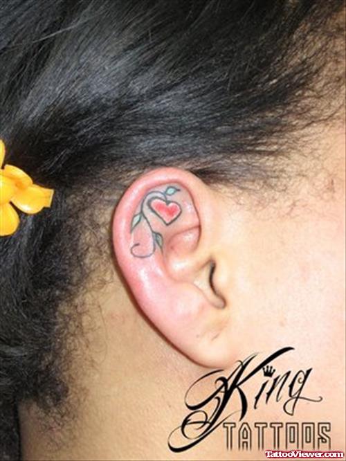 Red Heart Tattoo In Ear