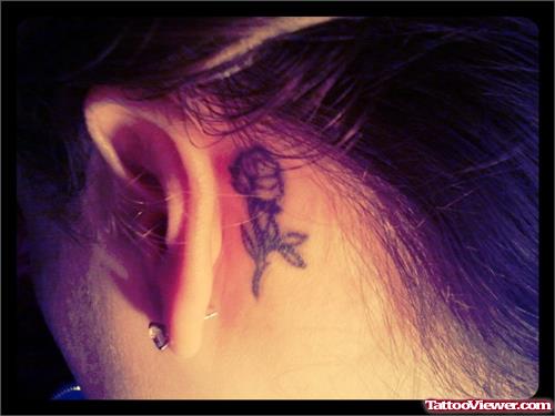 Outline Rose Back Ear Tattoo