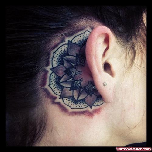 Mandala Flower Tattoo Behind Ear