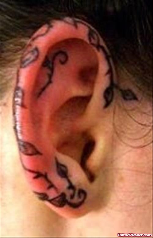 Leafs Ear Tattoo For Girls