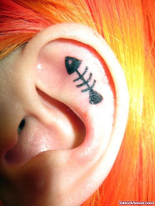 Fish Skeleton Left Ear Tattoo