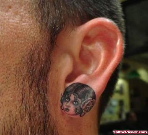 Cool Girl Head Left Ear Tattoo