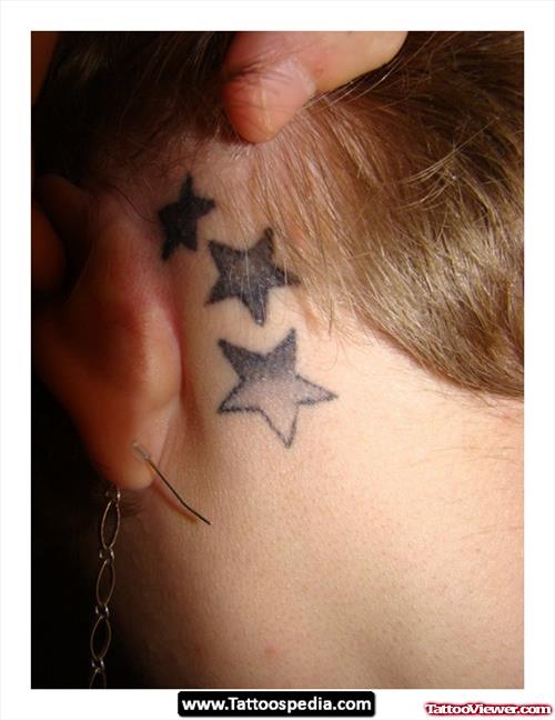 Behind The Ear Grey Ink Stars Tattoo