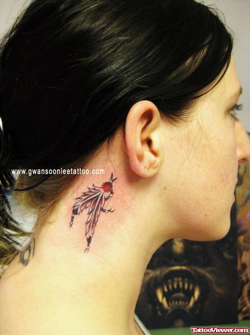 Beautiful Feather Tattoos Behind Ear