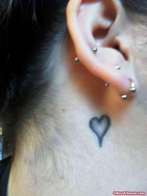 Outline Heart Below Ear Tattoo