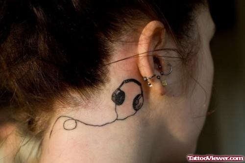 Black Ink Headphone Ear Tattoo