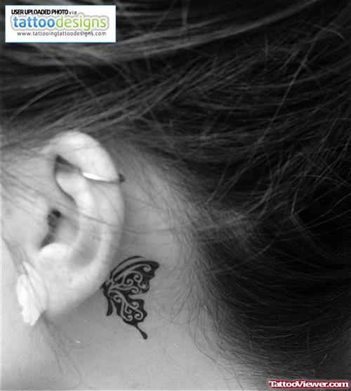 Black Butterfly Ear Tattoo