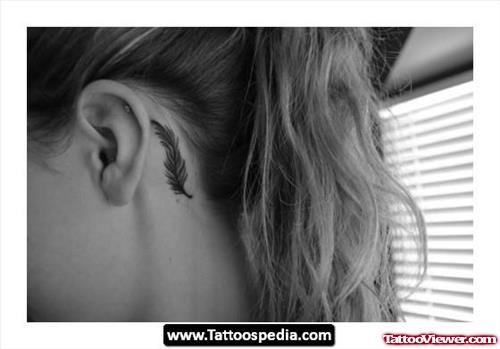 Behind Ear Feather Tattoo