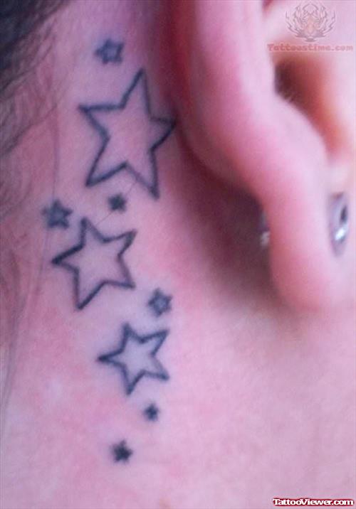 Outline Stars Back Ear Tattoo
